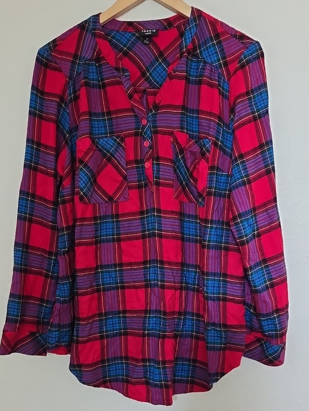 TORRID Hot Pink Plaid Flannel  Button-Front Shirt Cozy Fall Rodeo